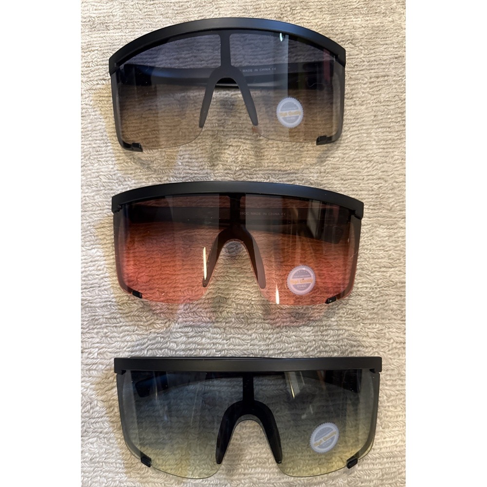 Lot of 3 - Assorted NEW w/TAGS Unisex Wrap Sunglasses Green, Red & Gray- Limited